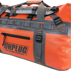 UNPLUG Ultimate Adventure | 1680D Heavy Duty Waterproof Bag | Large Travel Bag Which Can Be Used for Camping, Motorcycling, Boating, or Hunting| 65L Adventure Orange