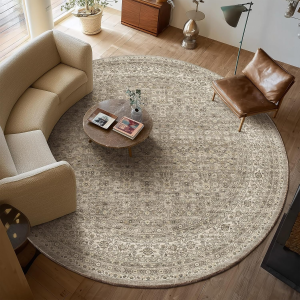 6Ft Washable round Rugs for Bedroom: Circle Living Room Rug Vintage Non Slip Low Pile Soft Faux Wool Non Shedding Boho Circular Rug for Entryway Kitchen Bathroom Office Dorm Entrance Nursery Indoor