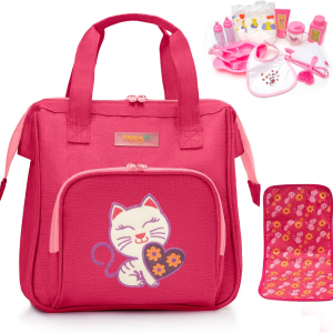 - Baby Doll Diaper Bag with Doll Changing Pad and Doll Accessories Set - Handbag for Girls - Cute Embroidery