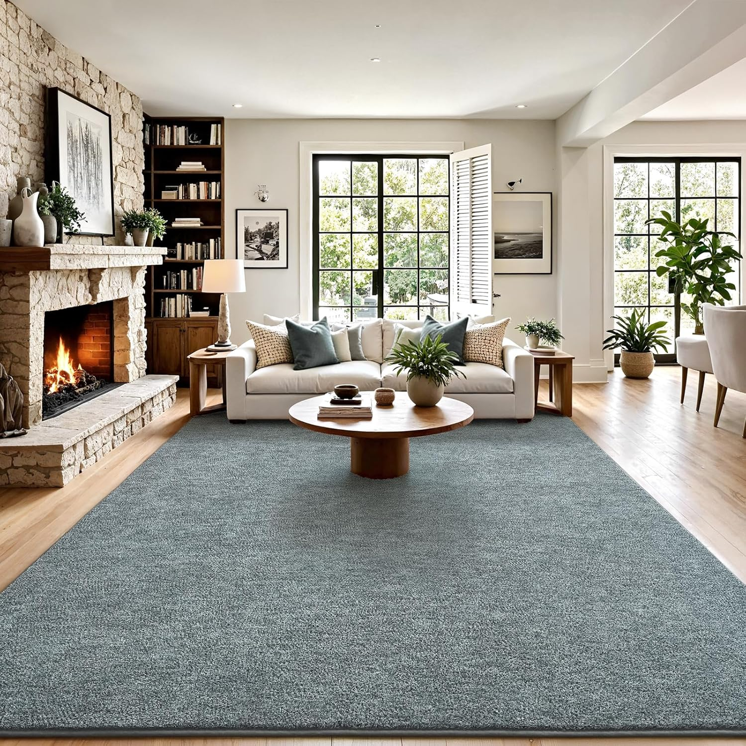Living Room Rugs 7X10, Soft Modern Large Area Rug for Bedroom Washable Memory Foam Indoor Big Carpet Low Pile Minimalist Non Slip Rug for Classroom Dorm Kids Room Home Decor Grey and Green - Image 6