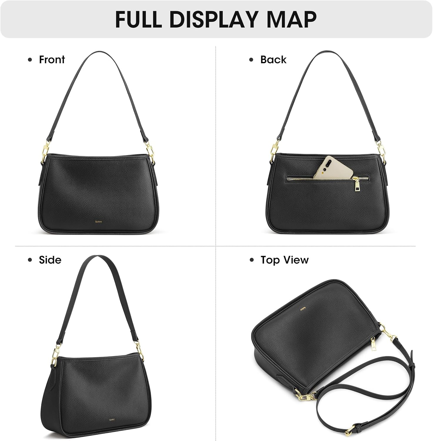 Shoulder Purse for Women, Medium Leather Crossbody Bag Trendy, Hanbags Purses, Small Hobo Bags with 2 Removable Straps - Image 5