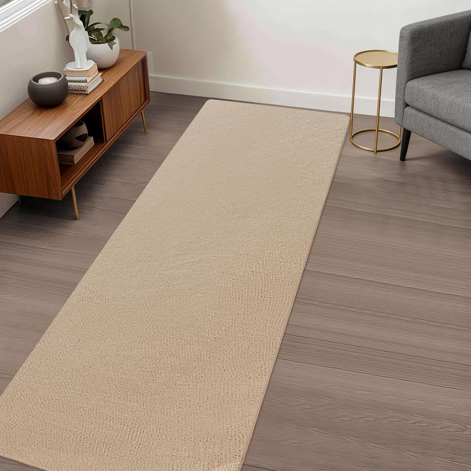Large Modern Runner Rugs for Living Room Bedroom, 2X8 Feet Beige Ultra Soft Thickened Memory-Foam Indoor Rug, Comfy Aesthetic Solid Minimalist Carpets for Girls Boys Nursery Dorm Home Decor - Image 2