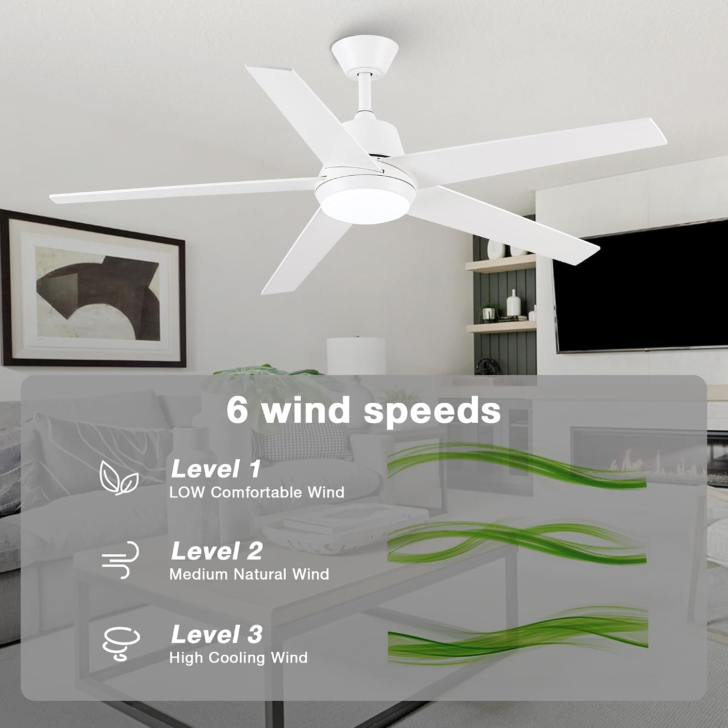 Ceiling Fans with Lights and Remote - 52 Inch Modern Cooling Fan with Noiseless Reversible DC Motor Timer White Ceiling Fan for Bedroom Living Room Dining Room - Image 7