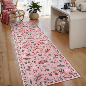 Insect Washable Runner Rug, 2X6 Kitchen Runners for Hallways 6 Feet Non Slip, Soft Laundry Room Rug Ultra-Thin Long Carpet for Bathroom Bedroom Entryway Vionnet, Pink