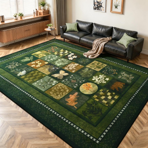4X6 Area Rugs for Living Room, Modern Large Geometric Rug for Bedroom, Washable Patchwork Rug Indoor Non Slip Throw Carpets for Dining Room Office Farmhouse Home Decor, Dark Green
