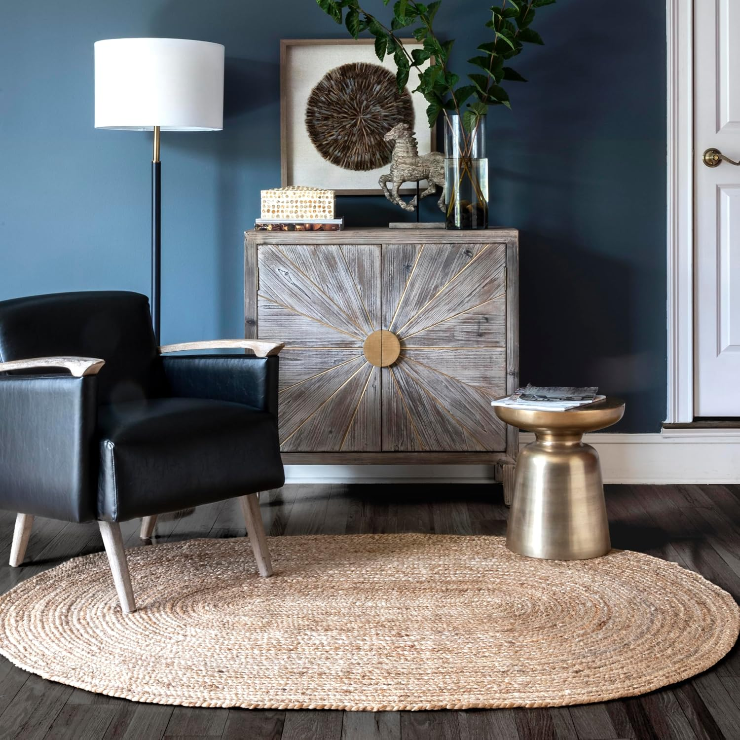 Oval 3X5 Rigo Jute Hand Woven Area Rug, Natural, Solid Farmhouse Design, Natural Fiber, for Bedroom, Living Room, Dining Room, Hallway, Office, Kitchen, Entryway