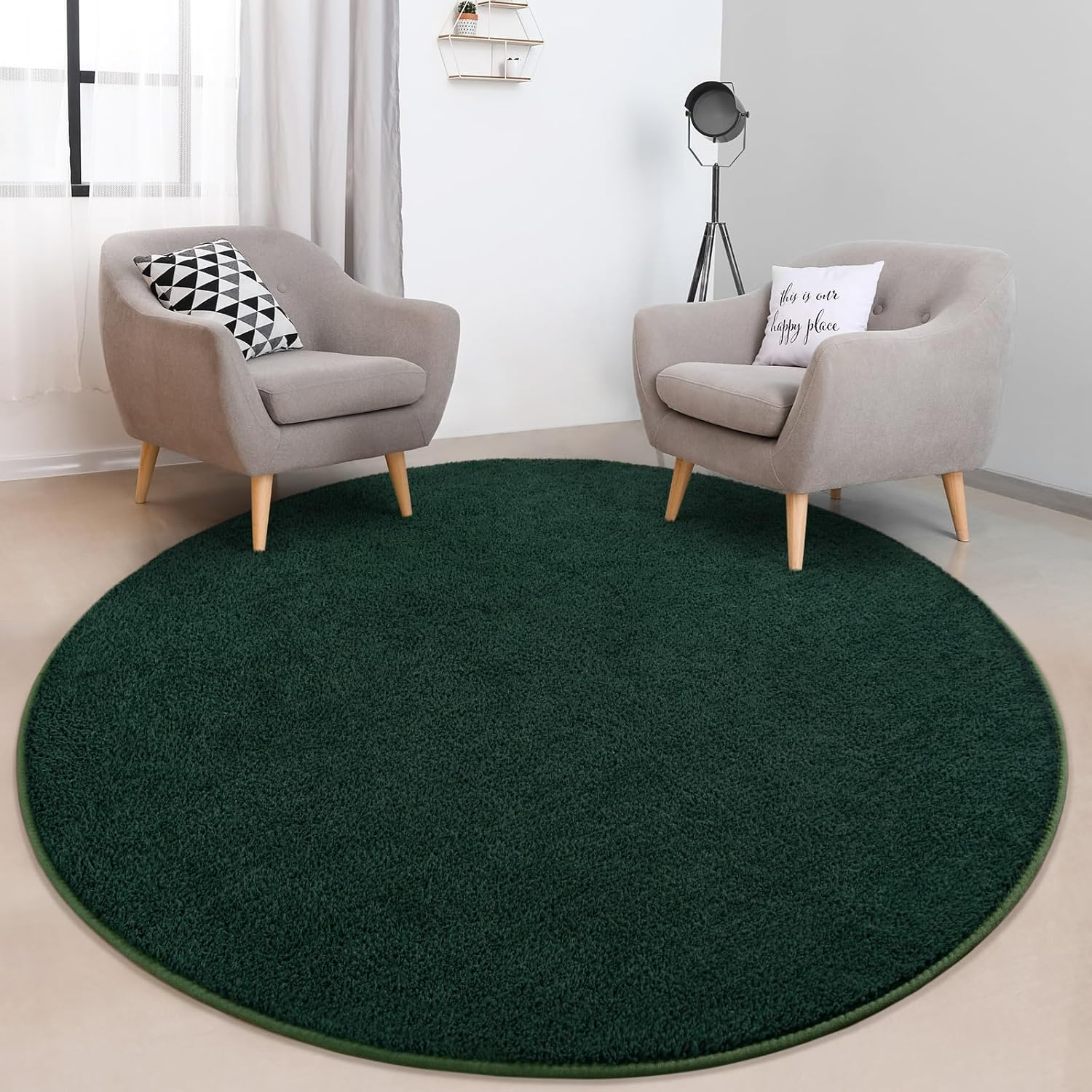 round Area Rugs for Bedroom Living Room, 5X5 Dark Green Super Soft Comfy Thickened Memory-Foam Indoor Circle Carpet, Modern Aesthetic Minimalist Carpet for Boys Girls Adults Nursery Home Décor - Image 6