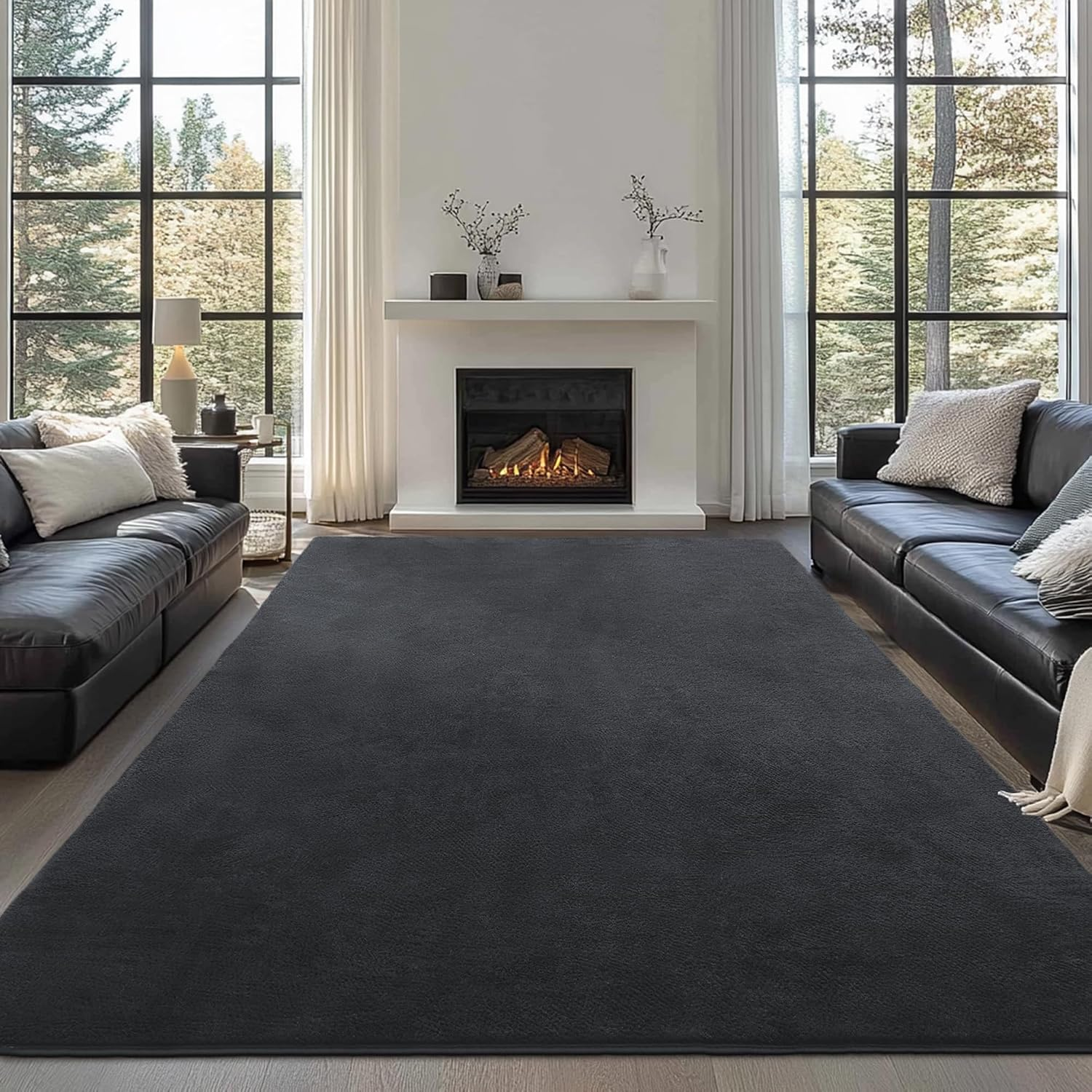 Large Modern Area Rugs for Living Room Bedroom, 5X8 Feet Dark Grey Ultra Soft Thickened Memory-Foam Indoor Rug, Comfy Aesthetic Solid Minimalist Carpets for Girls Boys Nursery Dorm Home Decor - Image 3