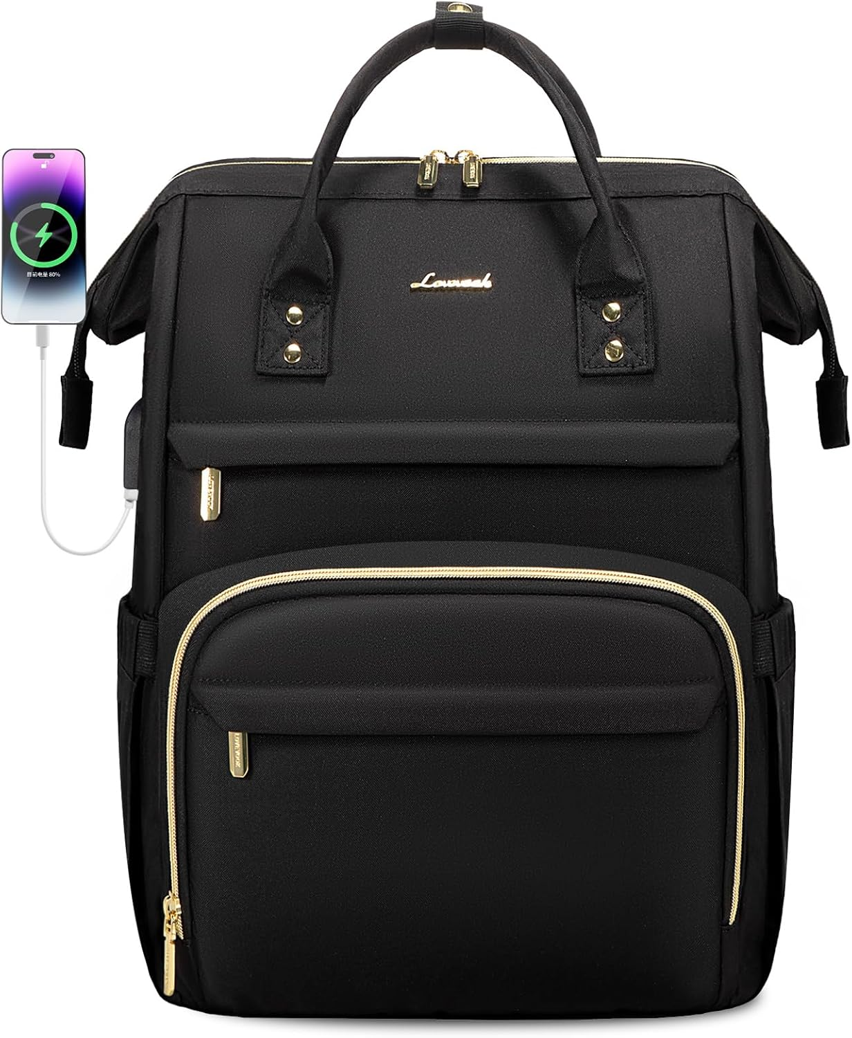 Laptop Backpack,15.6 Inch Professional Womens Purse Computer Bag Nurse Teacher Backpack,Waterproof College Work Bags Carry on Travel Back Pack with USB Port,Black - Image 7