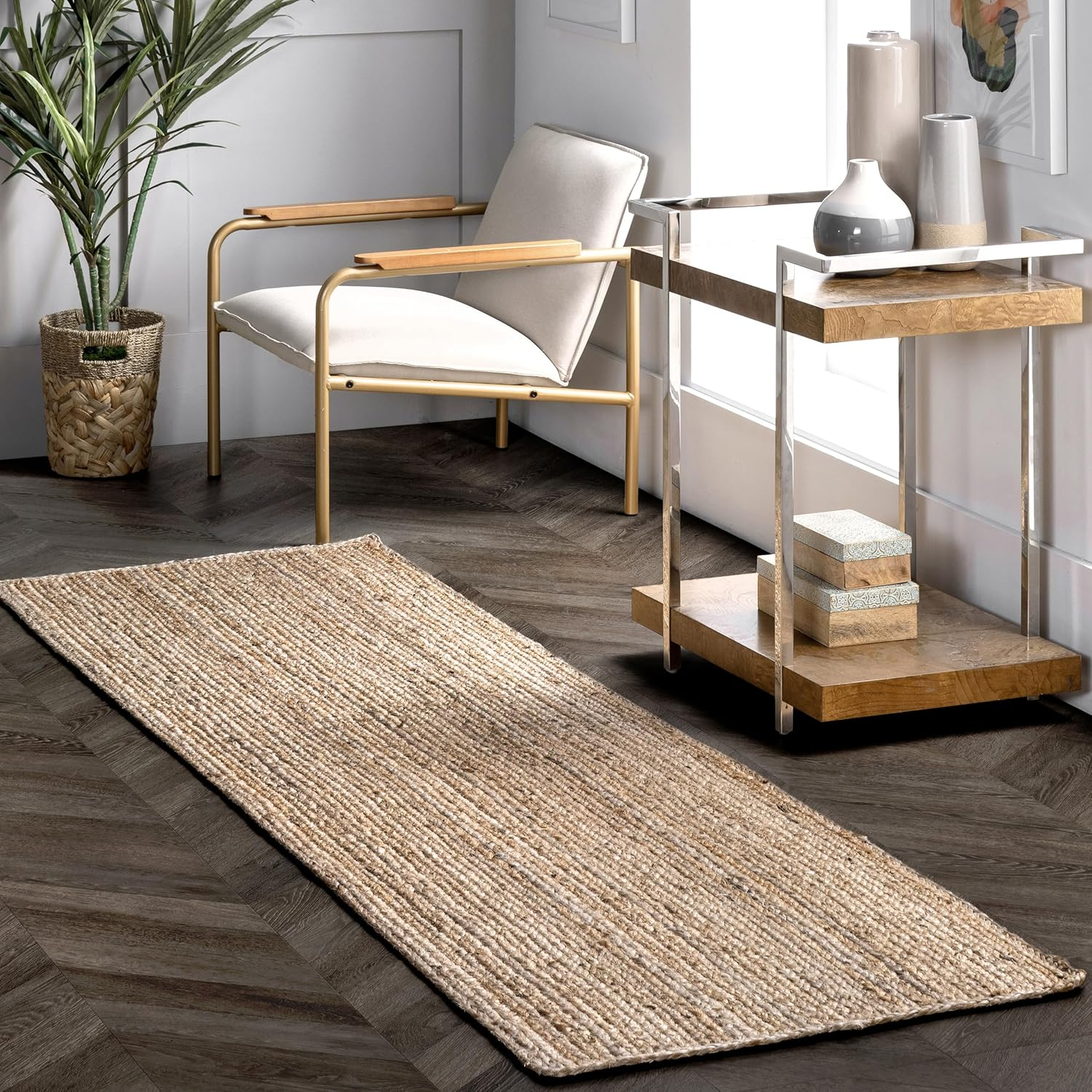 2X16 Rigo Jute Hand Woven Area Rug, Natural, Solid Farmhouse Design, Natural Fiber, for Bedroom, Living Room, Dining Room, Hallway, Office, Kitchen, Entryway