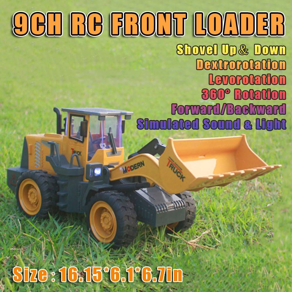 RC Wheel Loader 1/14 9CH Remote Control Construction Vehicle Tractor 2.4G Articulated Dozer Front Loader Bulldozer Crawler with Lights & Sound Engineering Truck 2 Batteries Toys for Kids 6+ - Image 2