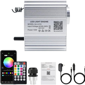 10W Twinkle Fiber Optic Light Engine Light Source, APP Control + Music Activated + 28-Key Remote Control for Car Stars Headliner and Home Star Ceiling Kit