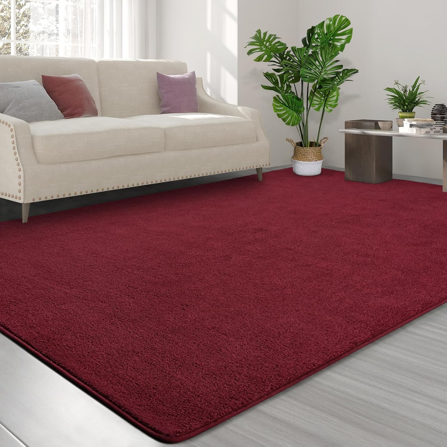 Area Rugs for Bedroom Living Room, 7X10 Rose Red Super Soft Comfy Thickened Memory-Foam Indoor Carpets, Modern Aesthetic Minimalist Carpet for Boys Girls Adults Apartment Nursery Home Décor - Image 3