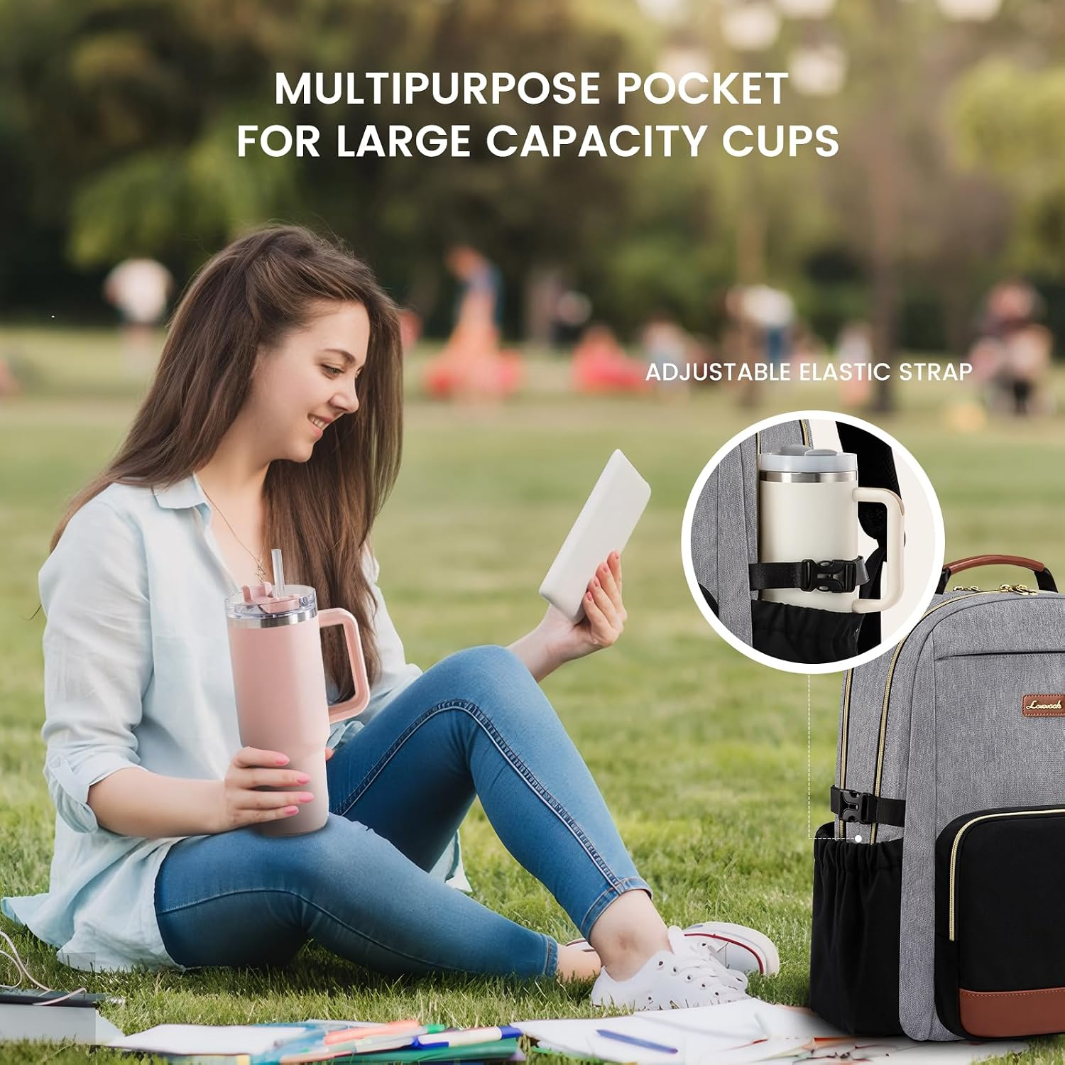 Laptop Backpack for Women with Pouch Pocket for Large Capacity Cup,17 Inch Teacher Nurse College Work Backpack Purse,Waterproof Laptop Bag Computer Back Pack for Travel, Grey-Black-Brown - Image 2