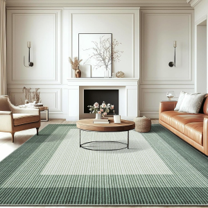 Area Rugs 10X13 Living Room Rug, Modern Bordered Machine Washable Rug Large Soft Carpet Bedroom Non Slip Stain Resistant Neutral Solid Border Carpet for Farmhouse, Green 10X13