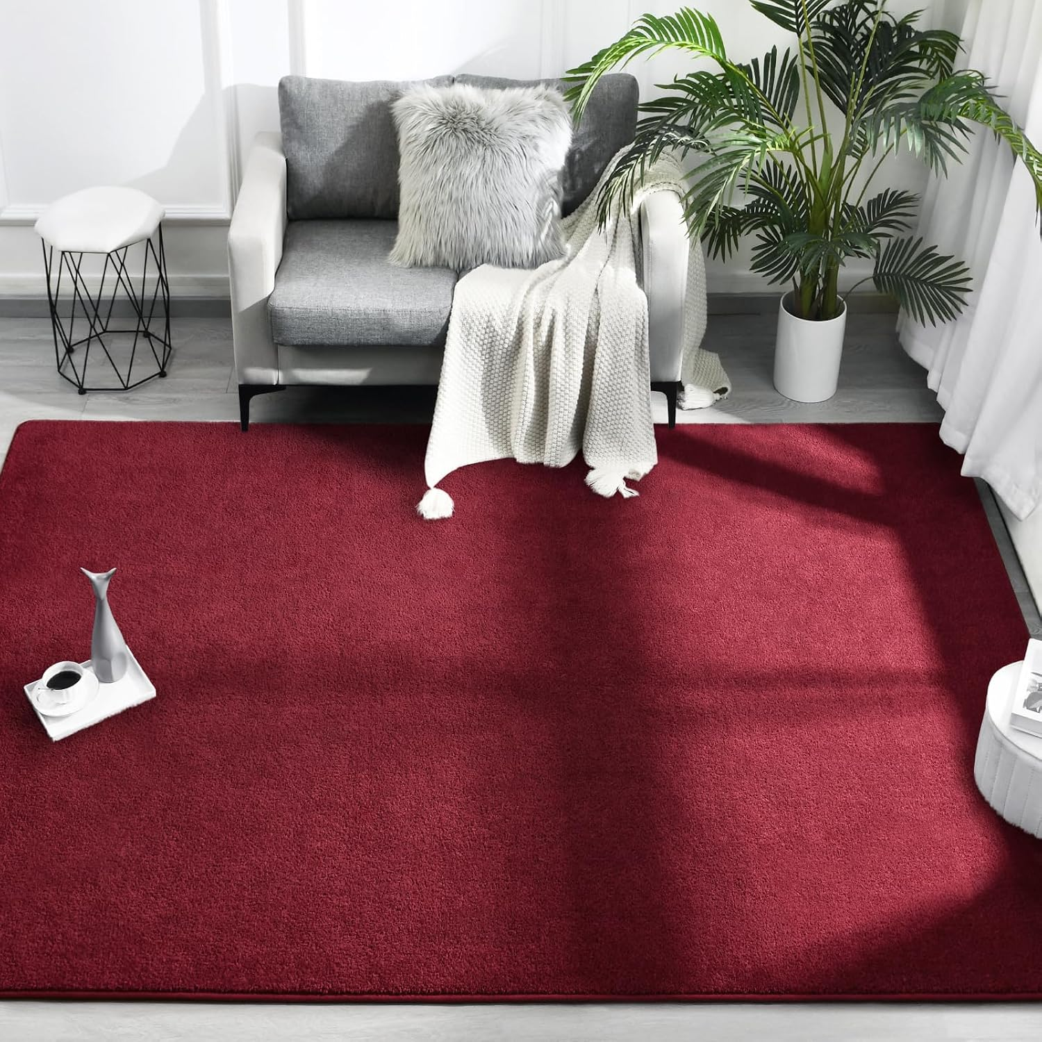 Area Rugs for Bedroom Living Room, 6X9 Rose Red Super Soft Comfy Thickened Memory-Foam Indoor Carpets, Modern Aesthetic Minimalist Carpet for Boys Girls Adults Apartment Nursery Home Décor - Image 2