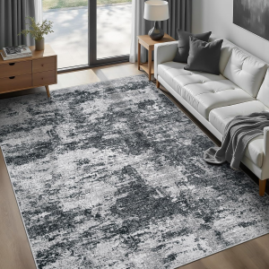 Area Rugs 6X9 for Living Room: Washable Rug Modern Abstract Neutral Soft Non-Slip Low-Pile Indoor Carpet for Bedroom Dining Room Playroom Home Office (Black Grey, 6'X9')