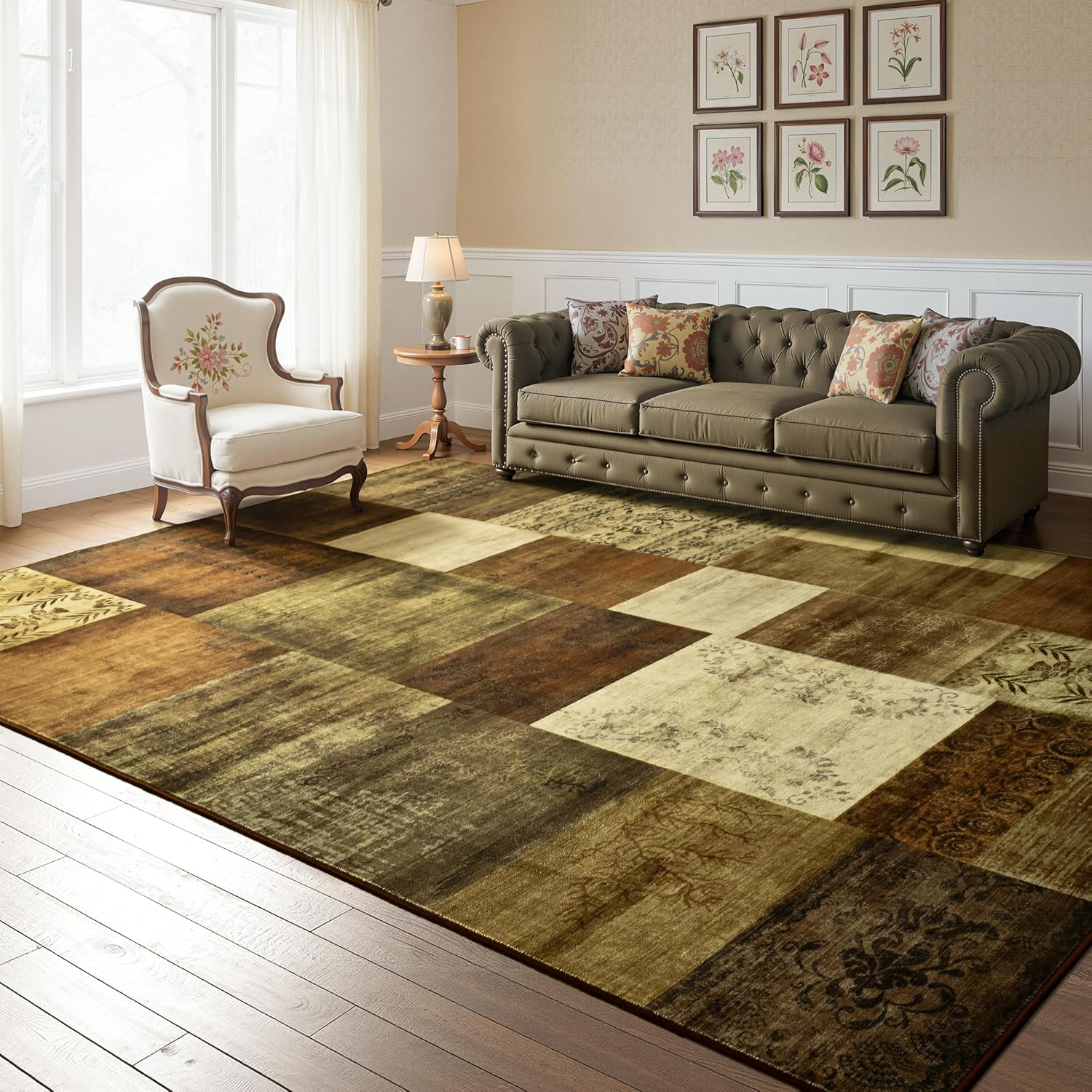 9X12 Area Rugs for Living Room, Washable Large Geometric Brown Bedroom Rug, Modern Patchwork Carpet Indoor Non Slip Throw Rug for Dining Room Office Home Decor - Image 9