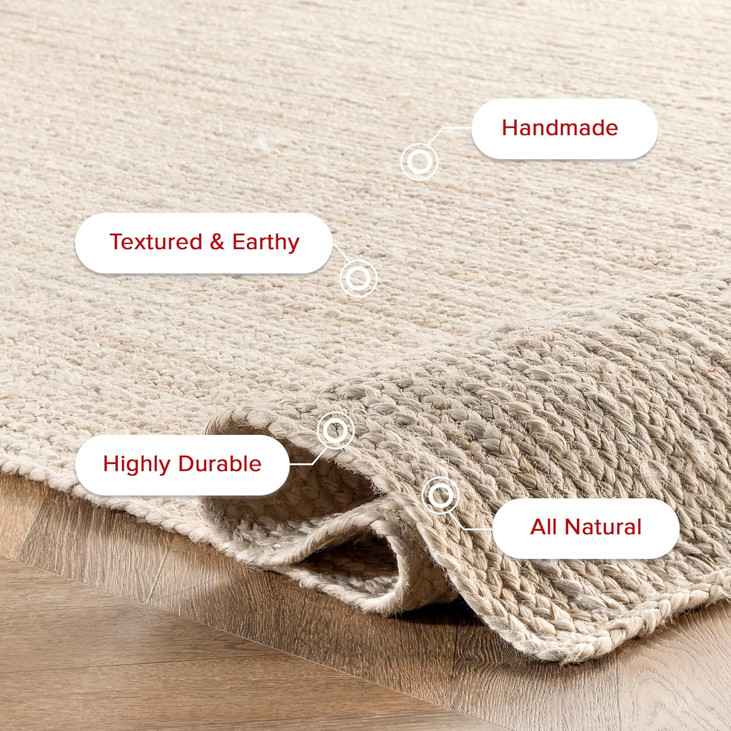 3X5 Rigo Jute Hand Woven Area Rug, off White, Solid Farmhouse Design, Natural Fiber, for Bedroom, Living Room, Dining Room, Hallway, Office, Kitchen, Entryway - Image 7