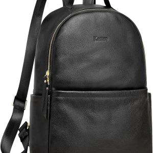 Genuine Leather Anti-Theft Backpack Purse for Women, Black | Soft Top Grain Leather with Secure Back Access, Multiple Zip Pockets, Fits 14.1" Tablet, Work Casual Daypack Fashion.
