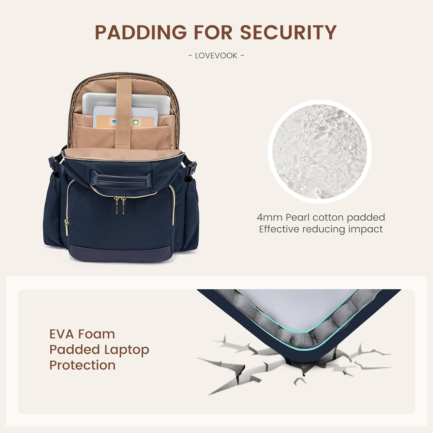 Laptop Backpack for Women with Pouch Pocket for Large Capacity Cup,15.6 Inch Laptop Computer Bag Travel Backpack Purse,Waterproof Work Business Backpack College Teacher Bags,Dark Blue - Image 4