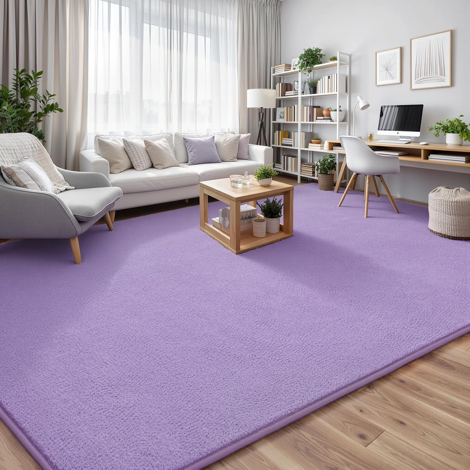 5X7 Purple Area Rugs for Bedroom, Soft Modern Living Room Rug Indoor Non Slip Low Pile Washable Rug Fluffy Fuzzy Memory Foam Carpets Throw Rugs for Kids Nursery Classroom Dorm Room Decor - Image 9