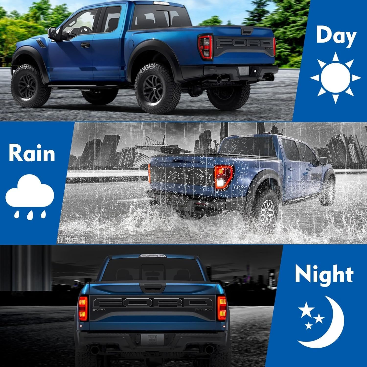 LED Tail Lights Assembly Comaptible with 2009-2014 F 150, Signal/Runnning Light Clear Glass/Transparentlamp Shade Matte Black Cover Left and Right Sides - Image 5