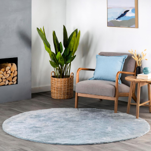 6' round Cozy Plush Area Rug, Machine Washable, Non-Slip, Soft Fluffy Shag Carpet for Living Room Bedroom Kids Room Nursery Home Decor, Loni Light Blue