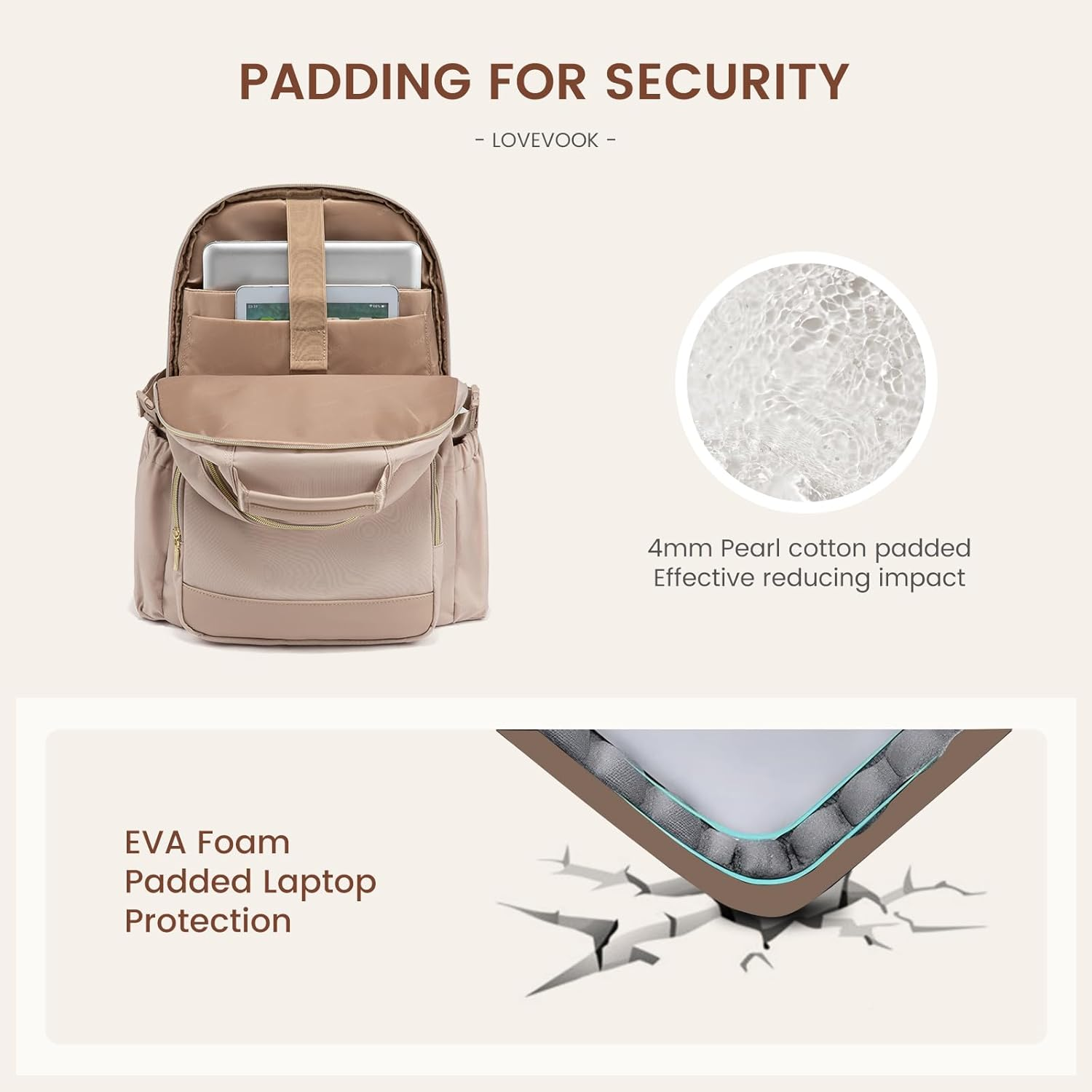 Laptop Backpack for Women with Pouch Pocket for Large Capacity Cup,15.6 Inch Laptop Computer Bag Travel Backpack Purse,Waterproof Work Business Backpack College Teacher Bags,Nude - Image 4