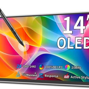 OLED Portable Monitor 14" 2K | 2560X1440 Portable Touchscreen Display|100% DCI-P3 | 10 Bits | Compatible AES Stylus Pen|Ultra-Slim| Kickstand| 1Ms OLED Gaming Monitor