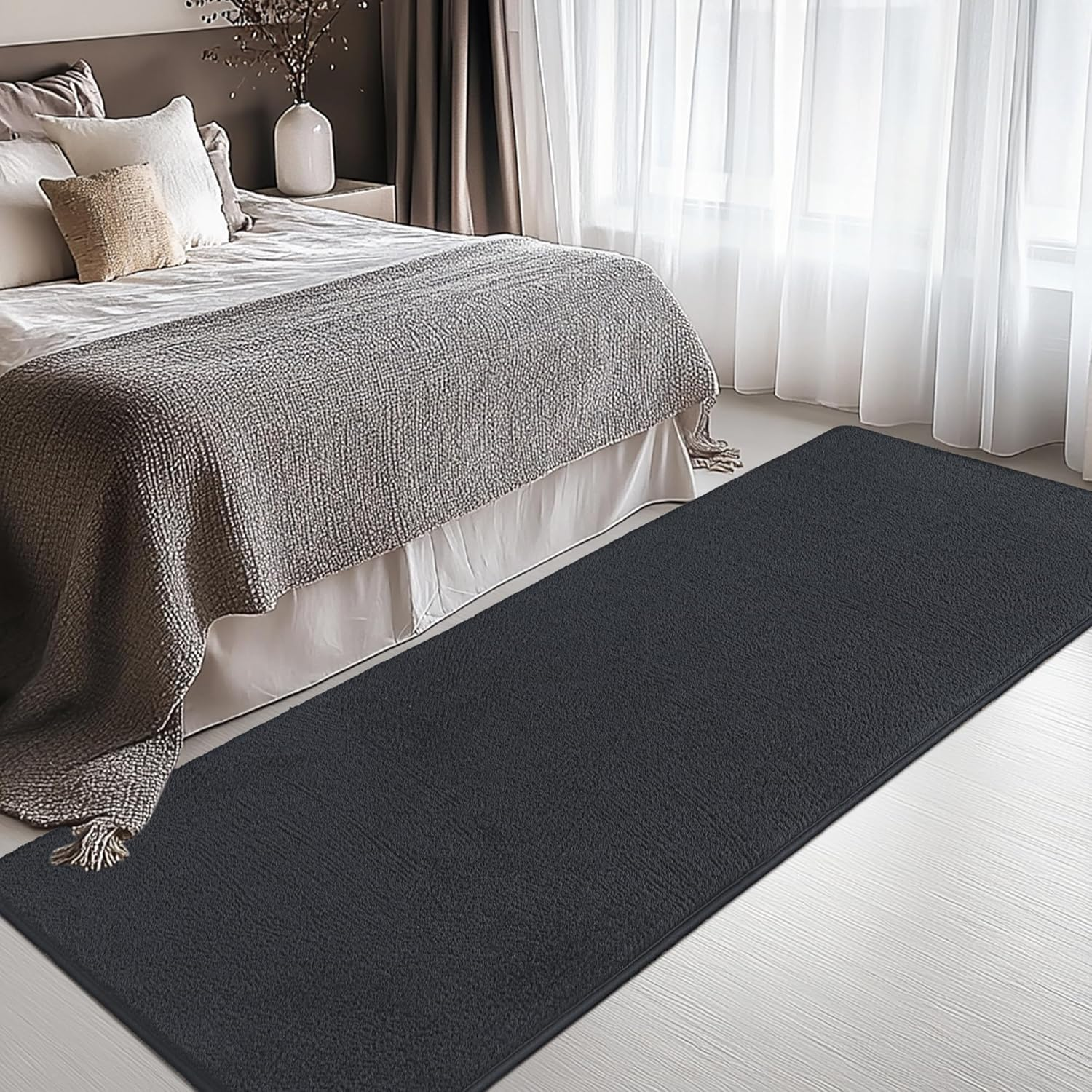 Large Modern Runner Rugs for Living Room Bedroom, 2X6 Feet Dark Grey Ultra Soft Thickened Memory-Foam Indoor Rug, Comfy Aesthetic Solid Minimalist Carpets for Girls Boys Nursery Dorm Home Decor - Image 4
