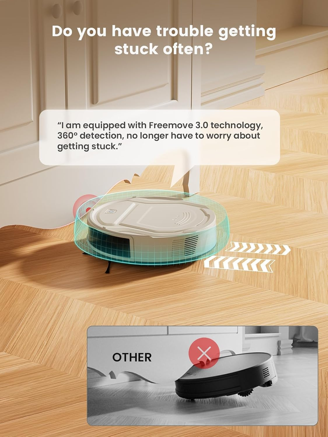 Robot Vacuum Cleaner M210 Pro,Slim,Quiet,2200Pa Suction,120 Min Self-Charging Robotic Vacuums, Freemove 3.0,Wifi/App/Alexa,6 Cleaning Modes Ideal for Hard Floors Pet Hair Low Carpet,Champagne - Image 3