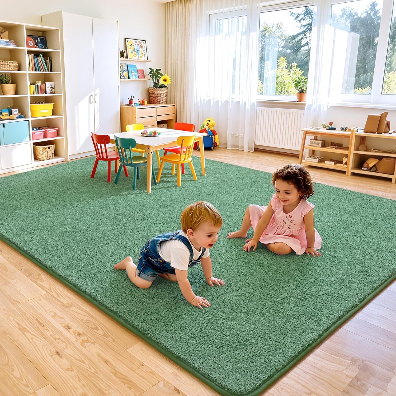4X6 Area Rugs for Living Room, Soft Modern Memory Foam Bedroom Rug Washable Indoor Rug Low Pile Minimalist Non Slip Carpet for Kids Nursery Dorm Room Home Decor Green and White - Image 5