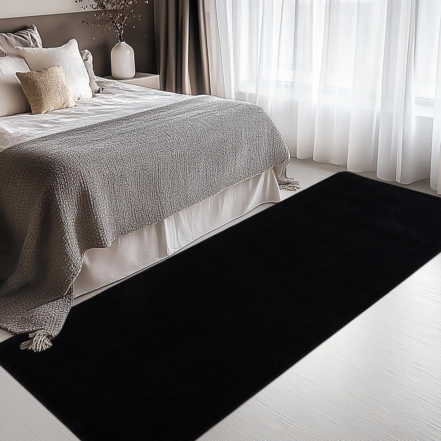 Large Modern Runner Rugs for Living Room Bedroom, 2X6 Feet Black Ultra Soft Thickened Memory-Foam Indoor Rug, Comfy Aesthetic Solid Minimalist Carpets for Girls Boys Nursery Dorm Home Decor - Image 4