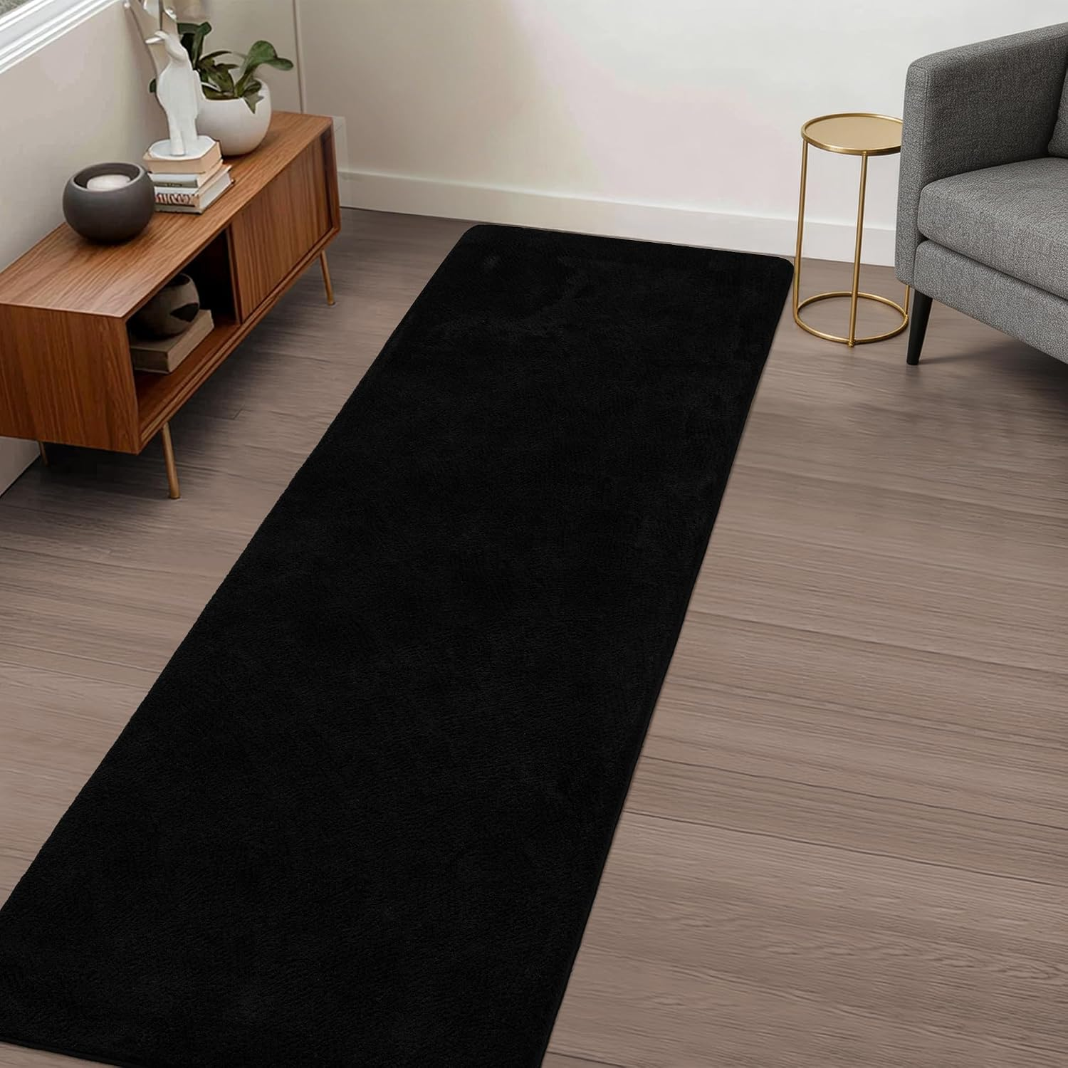 Large Modern Runner Rugs for Living Room Bedroom, 2X6 Feet Black Ultra Soft Thickened Memory-Foam Indoor Rug, Comfy Aesthetic Solid Minimalist Carpets for Girls Boys Nursery Dorm Home Decor - Image 2