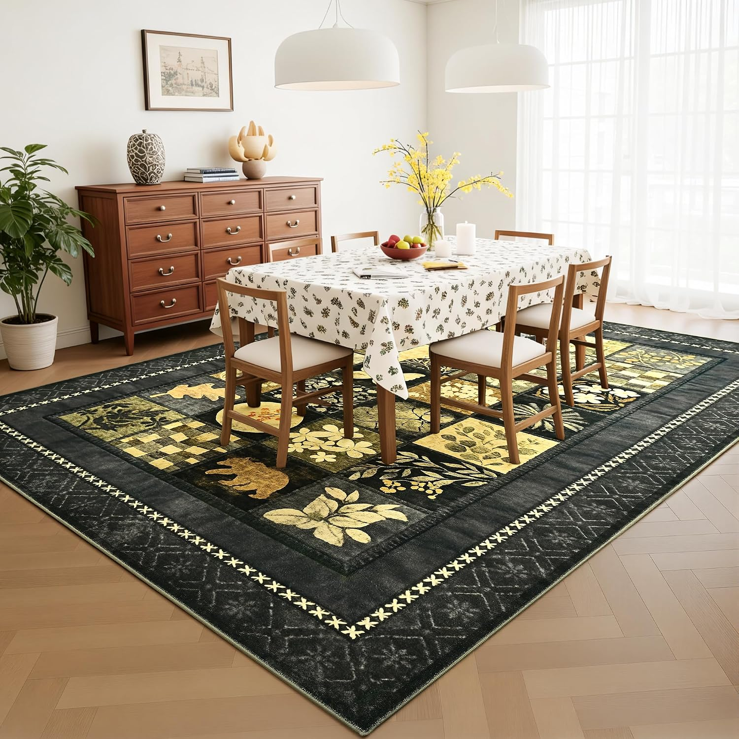 4X6 Area Rugs for Living Room, Modern Large Geometric Rug for Bedroom, Washable Patchwork Rug Indoor Non Slip Throw Carpets for Dining Room Office Farmhouse Home Decor, Dark Grey - Image 5