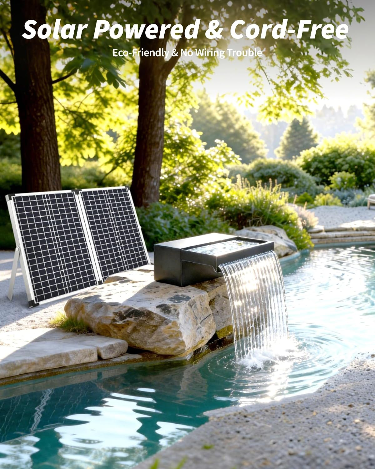 55W Solar Pond Waterfall Spillway with Fountain Pump, 304 Stainless Steel & Filtration System Pond Waterfall, 9.8FT Tubing for Koi Ponds, Garden Fountains & Landscape Water Features-P5552S - Image 8