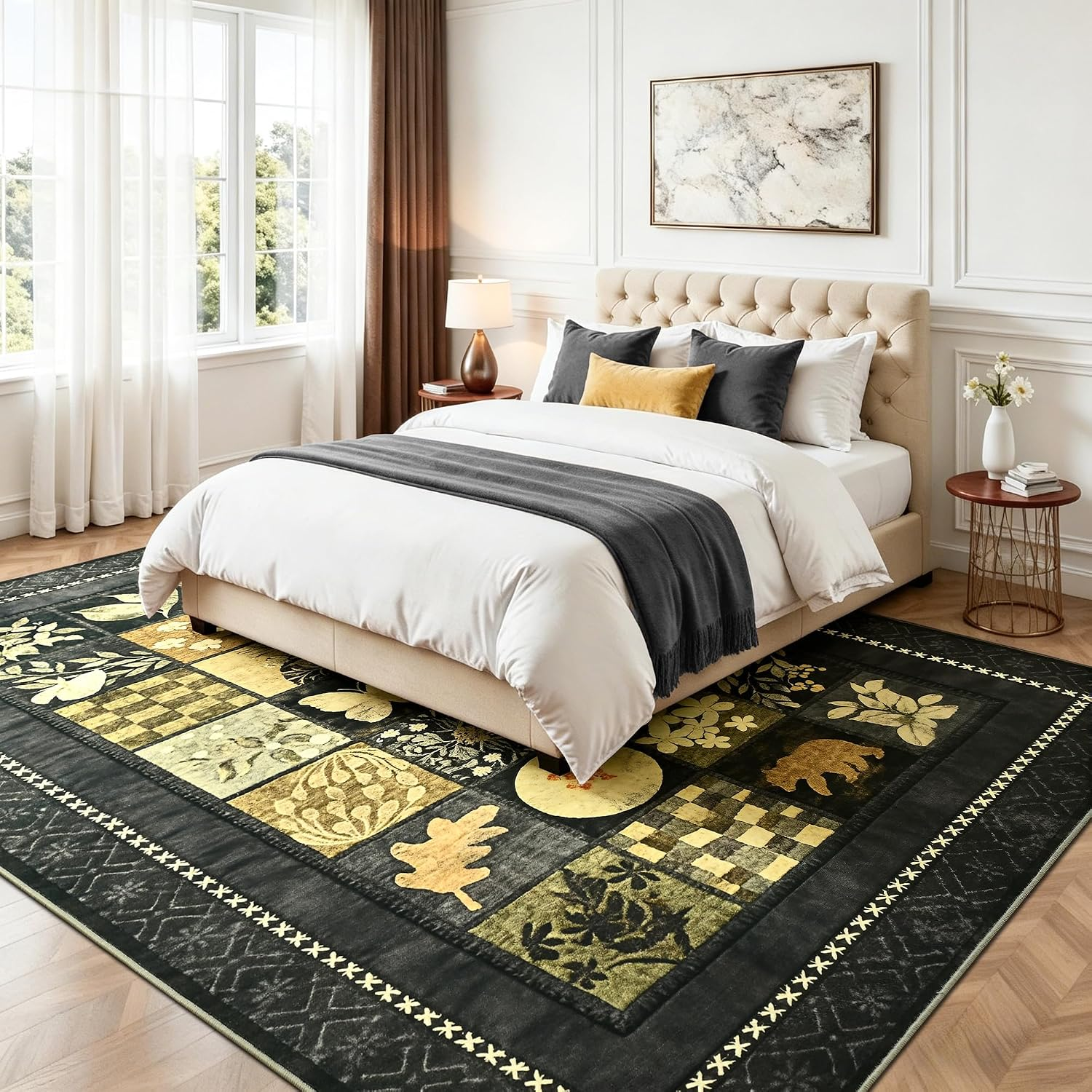 8X10 Area Rugs for Living Room, Modern Large Geometric Rug for Bedroom, Washable Patchwork Rug Indoor Non Slip Throw Carpets for Dining Room Office Farmhouse Home Decor, Dark Grey - Image 3