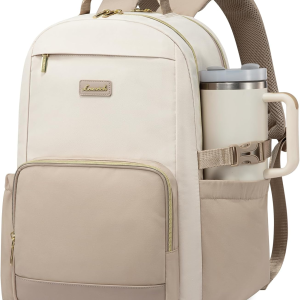 Laptop Backpack for Women with Pouch Pocket for Large Capacity Cup,18 Inch Laptop Computer Bag Travel Backpack Purse,Waterproof Work Business Backpack College Teacher Bags,Beige-Khaki