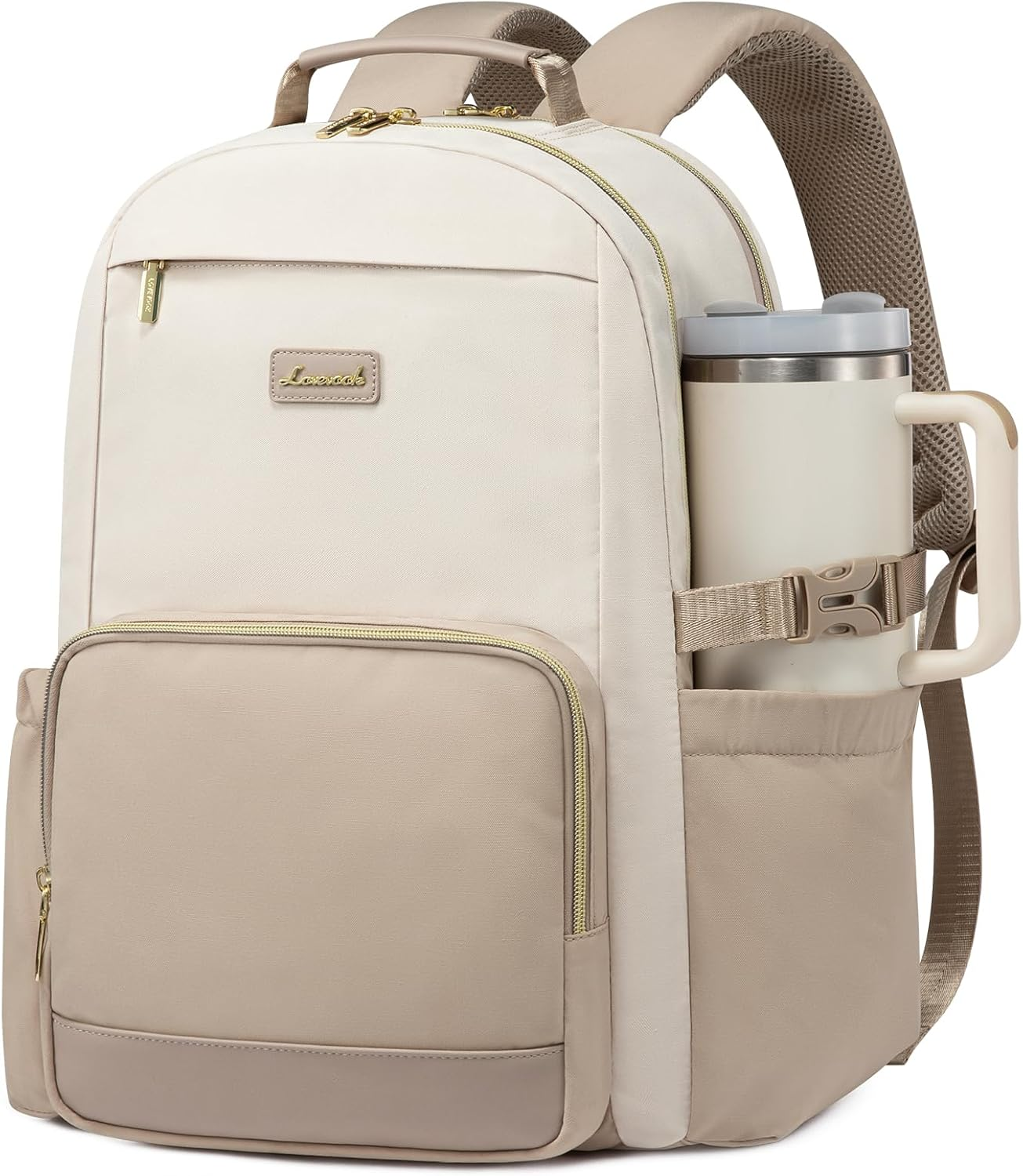 Laptop Backpack for Women with Pouch Pocket for Large Capacity Cup,18 Inch Laptop Computer Bag Travel Backpack Purse,Waterproof Work Business Backpack College Teacher Bags,Beige-Khaki
