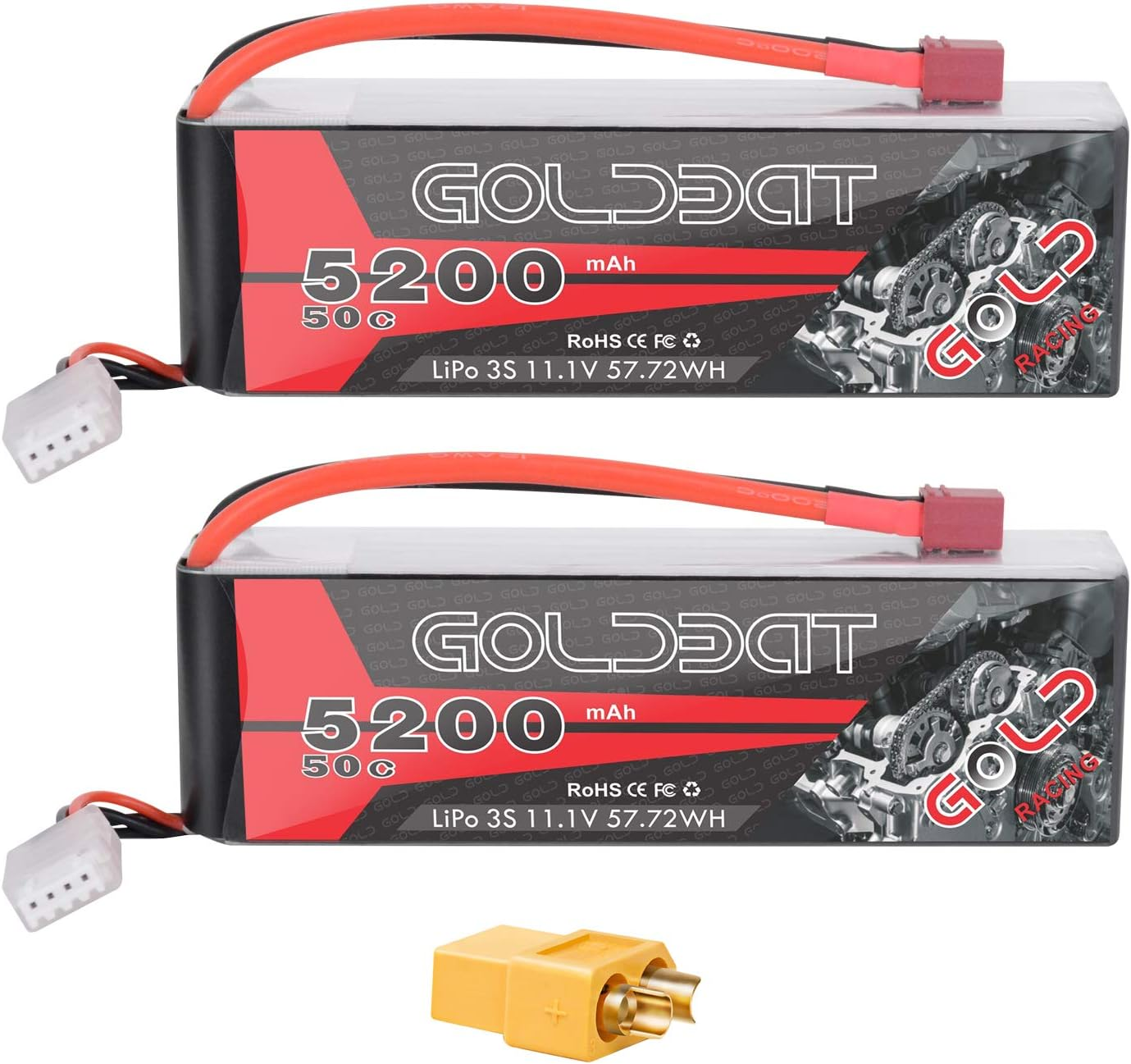 3S Lipo Battery 5200Mah 11.1V 50C Lipo RC Battery Soft Case Pack with T Plug for RC Evader BX Car RC Truck Truggy RC Hobby - 2 Pack