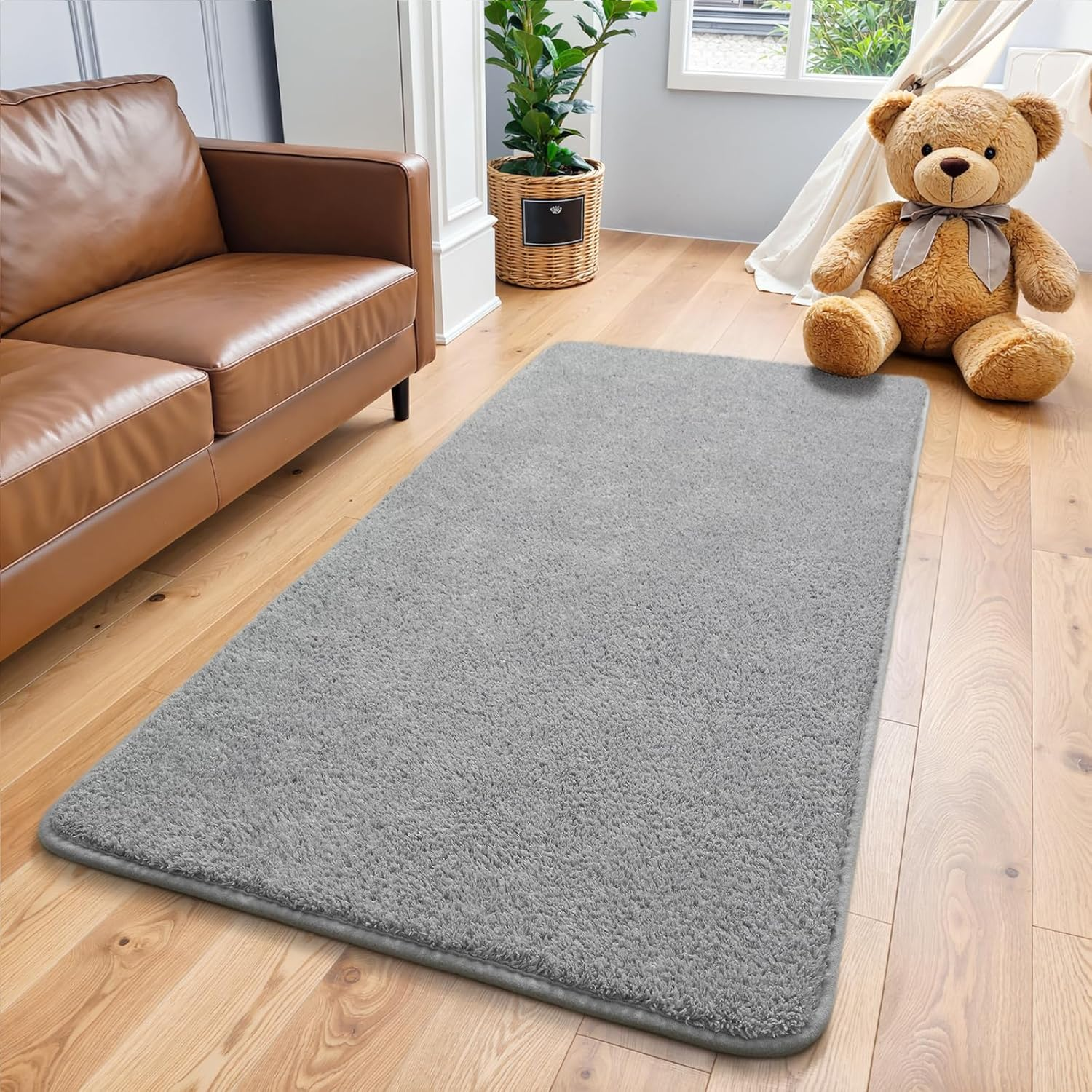2X3 Grey Area Rugs for Bedroom Living Room, Soft Modern Indoor Throw Rugs Low Pile Fluffy Small Rug Door Mat Washable Non Slip Entryway Rug Carpet for Nursery Home Kids Room Decor