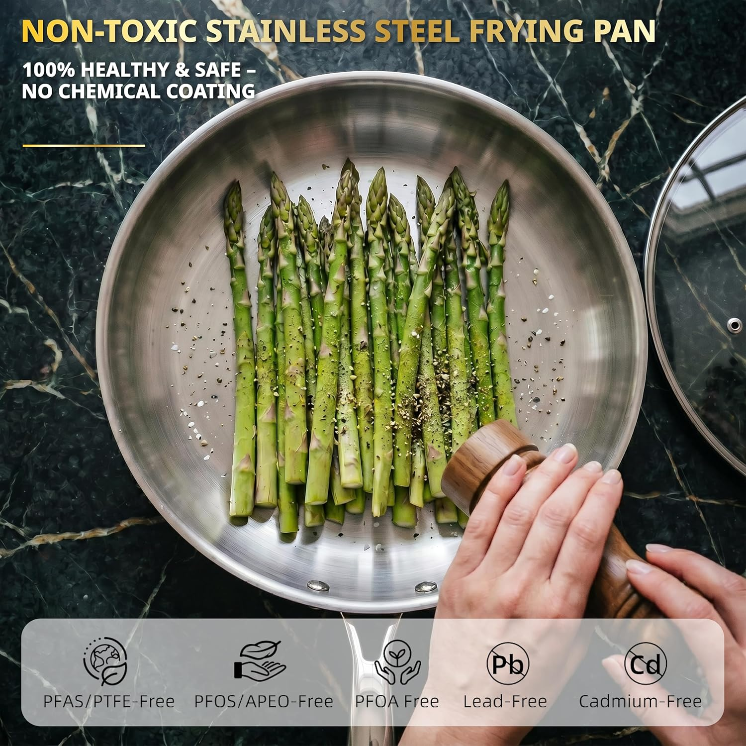 Whole Tri-Ply 18/10 Stainless Steel Cookware Set, 10 Pcs Elegant Copper Pots and Pans Set, Induction Cookware, Frying Pans, Saucepans & Stock Pot with Lid, Ideal Gift for Wedding, Housewarming - Image 4
