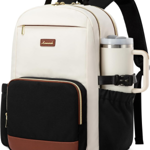 Laptop Backpack for Women with Pouch Pocket for Large Capacity Cup,15.6 Inch Laptop Computer Bag Travel Backpack Purse,Waterproof Work Business Backpack College Teacher Bags,Beige-Black-Brown