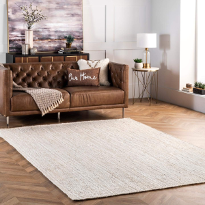 4 Square Rigo Jute Hand Woven Area Rug, off White, Solid Farmhouse Design, Natural Fiber, for Bedroom, Living Room, Dining Room, Hallway, Office, Kitchen, Entryway