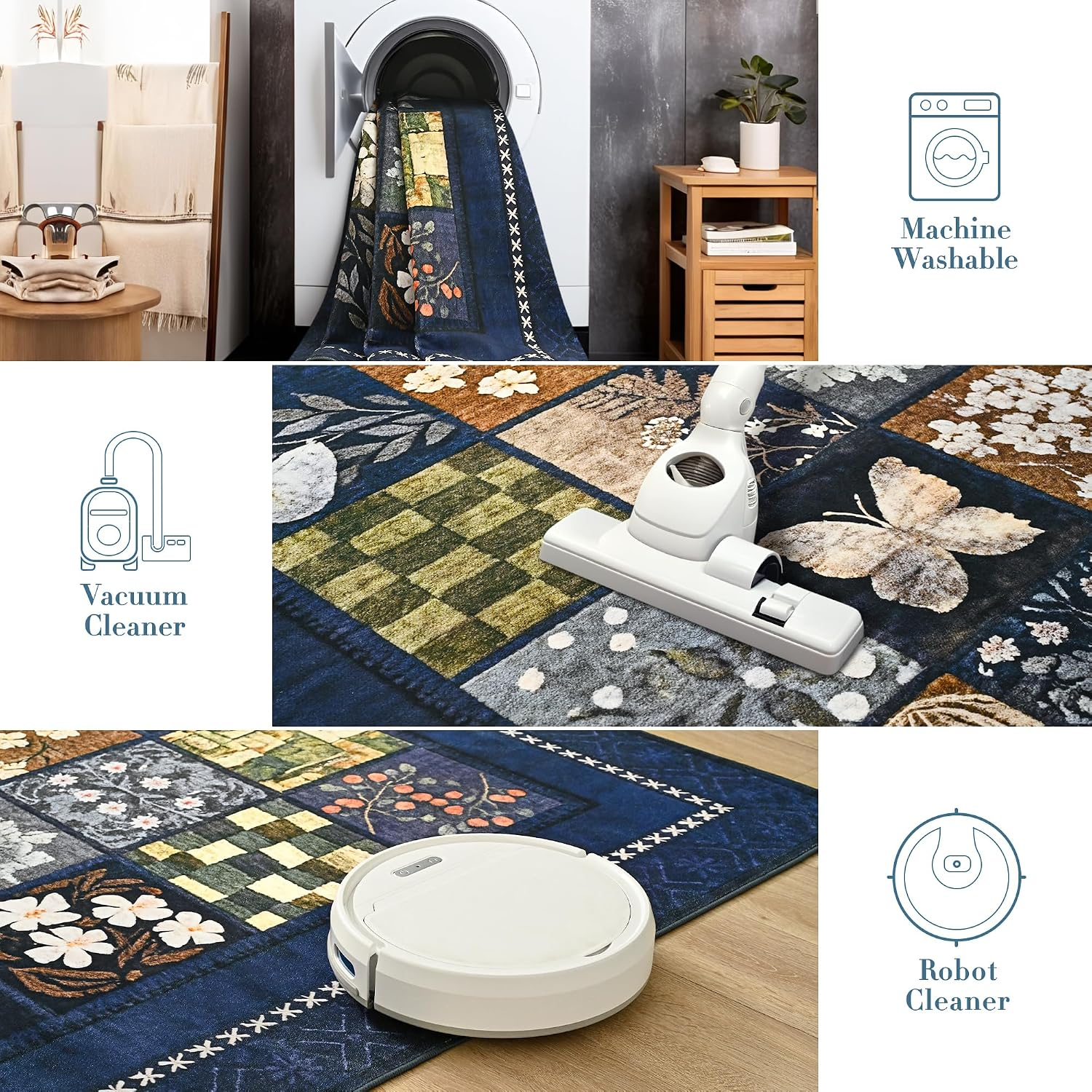 4X6 Area Rugs for Living Room, Modern Large Geometric Rug for Bedroom, Washable Patchwork Rug Indoor Non Slip Throw Carpets for Dining Room Office Farmhouse Home Decor, Navy Blue - Image 7