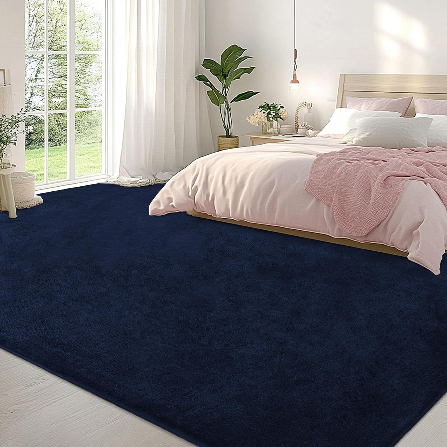 Large Modern Area Rugs for Living Room Bedroom, 9X12 Feet Navy Blue Ultra Soft Thickened Memory-Foam Indoor Rug, Comfy Aesthetic Solid Minimalist Carpets for Girls Boys Nursery Dorm Home Decor - Image 4