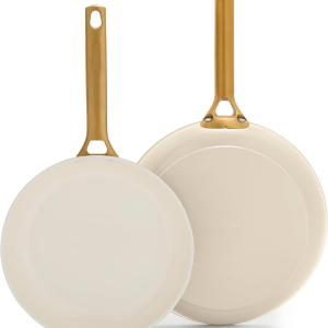 Nonstick Reserve Pro 10” & 12” Frying Pan Set, NSF Certified Ceramic, Hard Anodized Pfas-Free Skillets, Stainless Steel Handles, Oven & Dishwasher Safe, Cream White