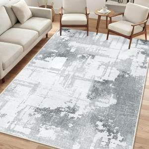 Grey Rug 3X5 Washable Area Rugs for Bedroom Living Room Kitchen Entryway Bedside,Modern Small Abstract Non Slip Carpet