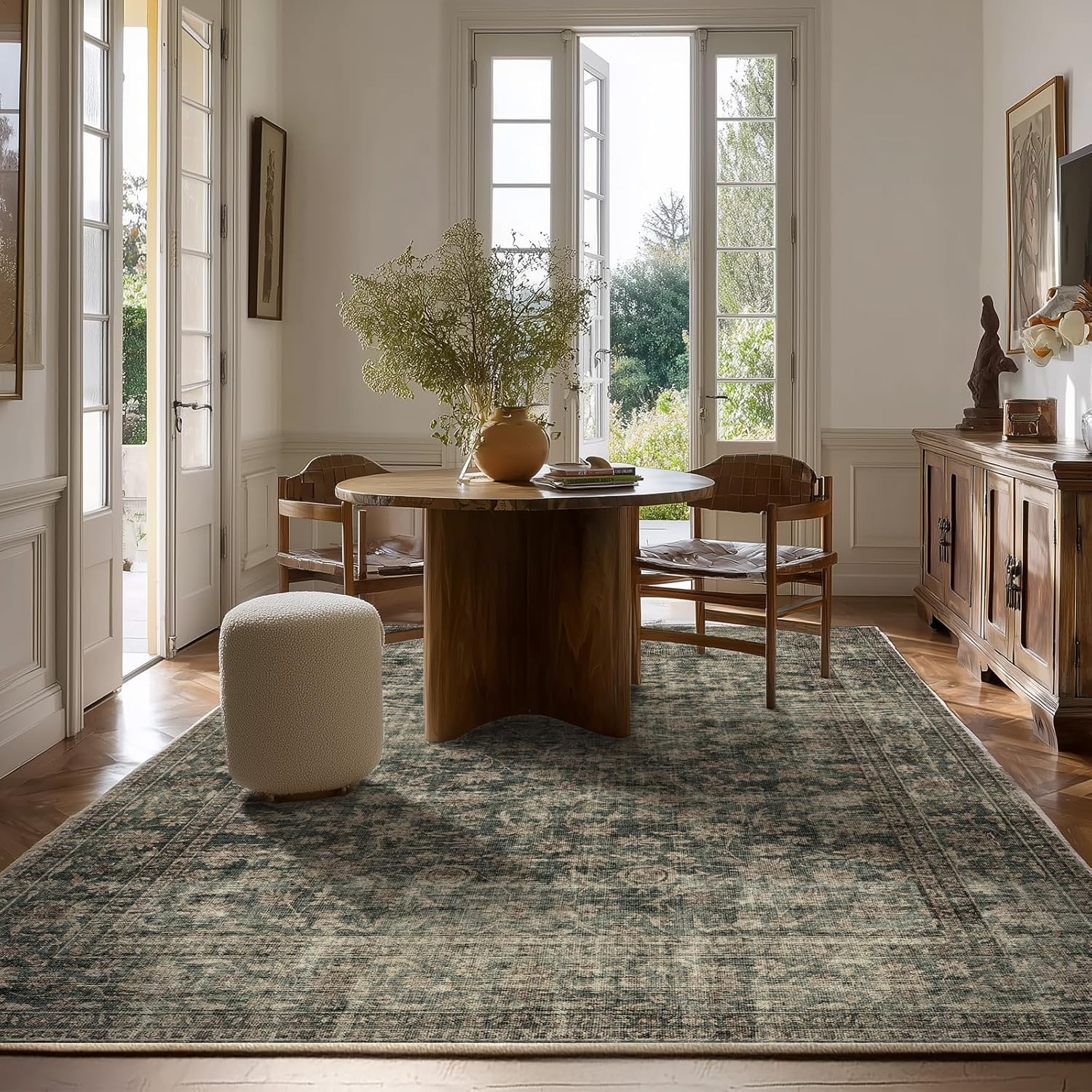 Washable Living Room Area Rug: 6X9 Area Rugs for Bedroom Vintage Stain Resistant Non Slip Low Pile Lightweight Boho Carpet for Kitchen Dining Room Farmhouse Kids Room Nursery - Image 5